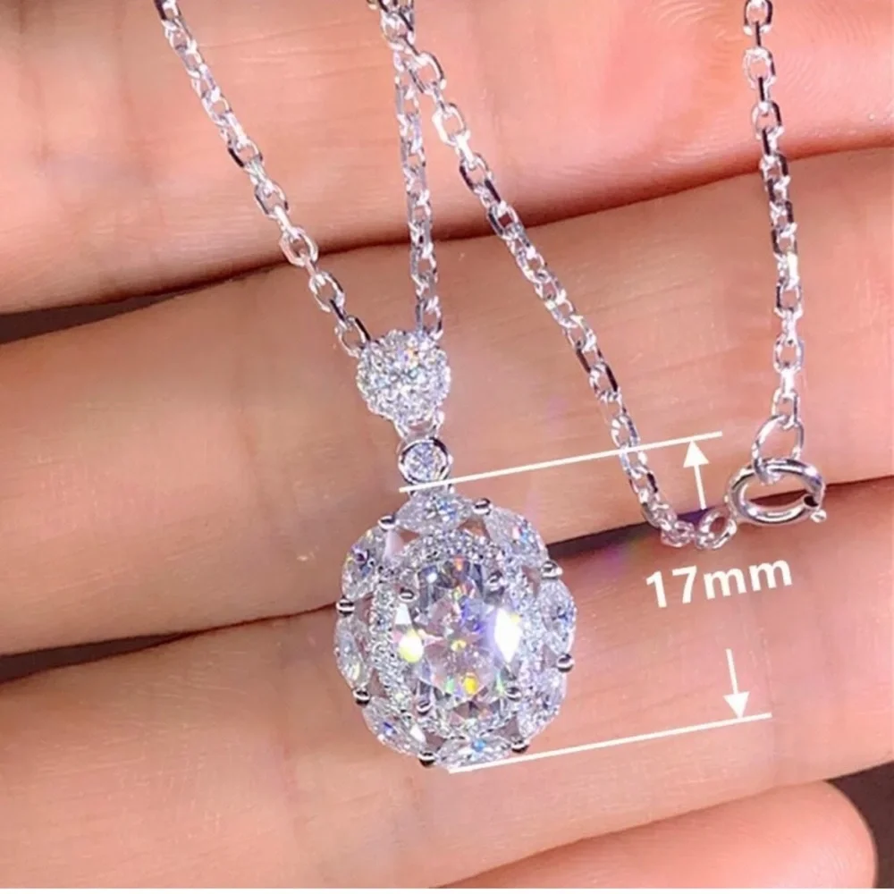 New Silver Diamond Cubic Zirconia Pendant Necklace - Picture 4 of 4
